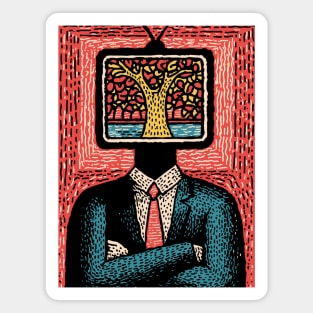 Tree of Life TV Head Surreal Illustration Magnet